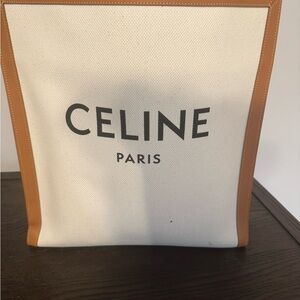 Celine Canvas Tote with White and Brown